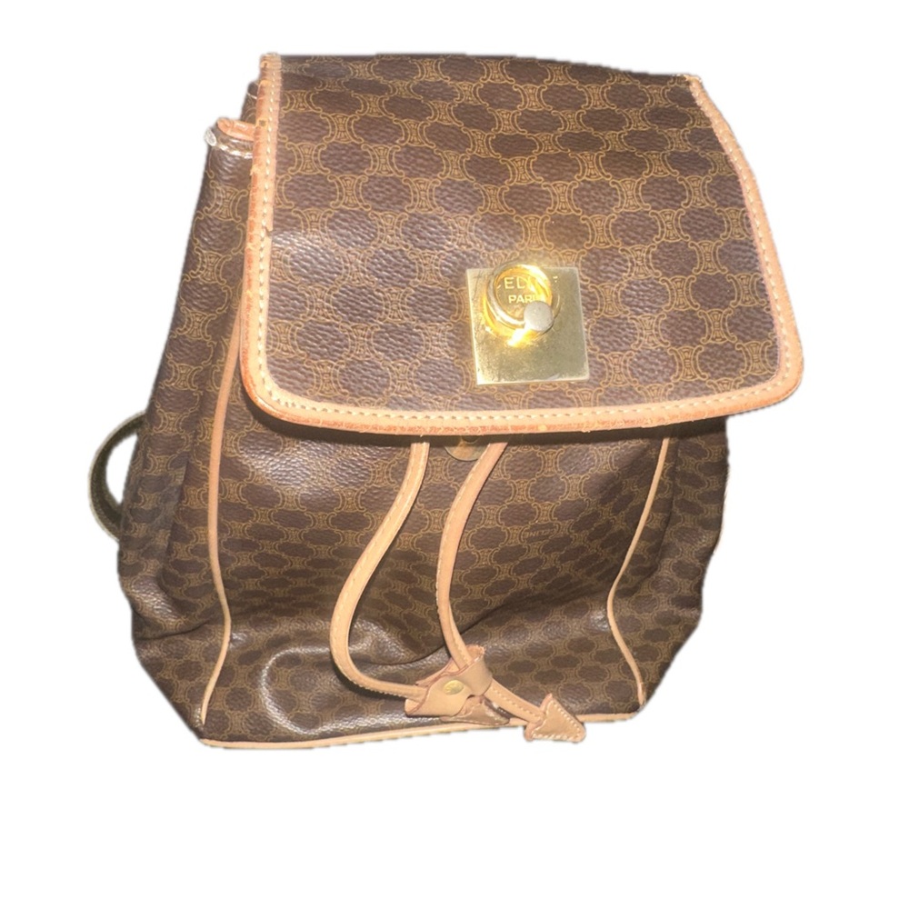 Celine Brown Patterned Backpack With Gold Accent - image 1